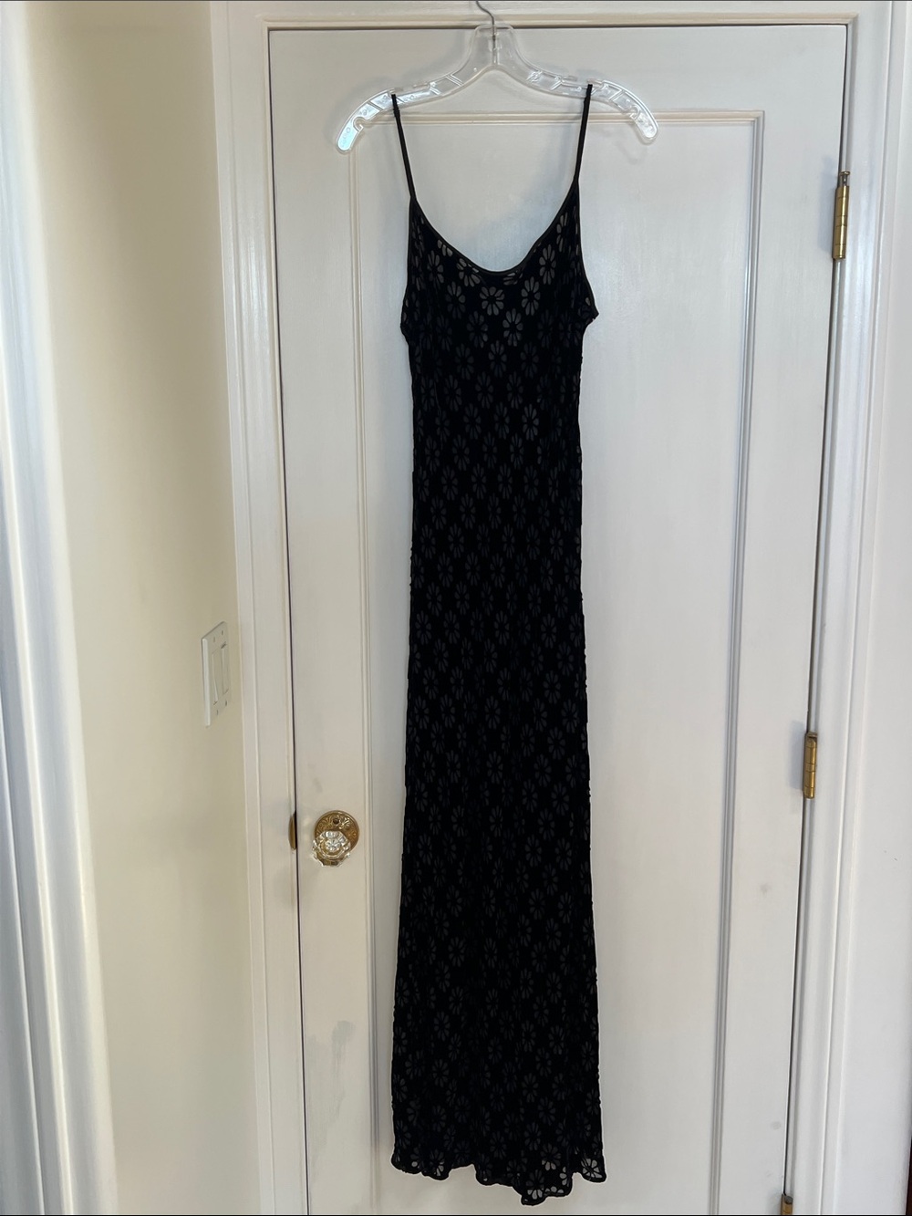 Realisation Par Claudia Schiffer Black Floral Silk Burnout Maxi Slip Dress